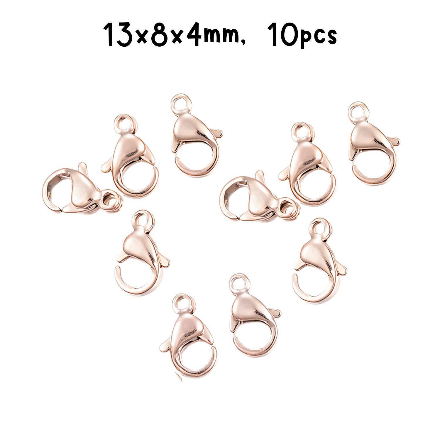 Rose Gold Plated Stainless Steel Lobster Claw Clasps, 10pcs, 13x8x4mm, Hole 1.5mm, 12gms/0.42oz