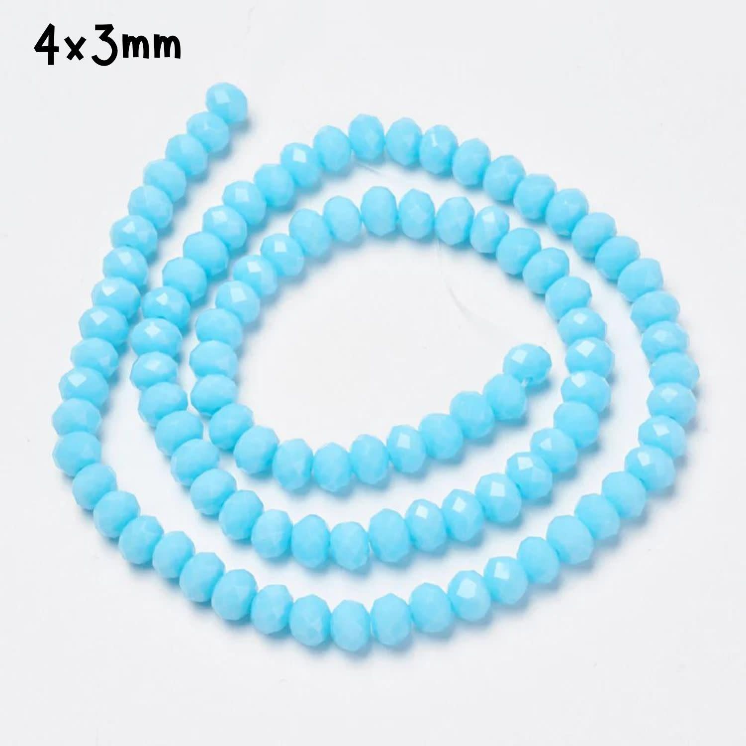 4x3mm Faceted Rondelles, Approx 148pcs, 18&quot; Strand, Opaque Cyan Blue, Hole 0.5mm, 21gms/0.74oz