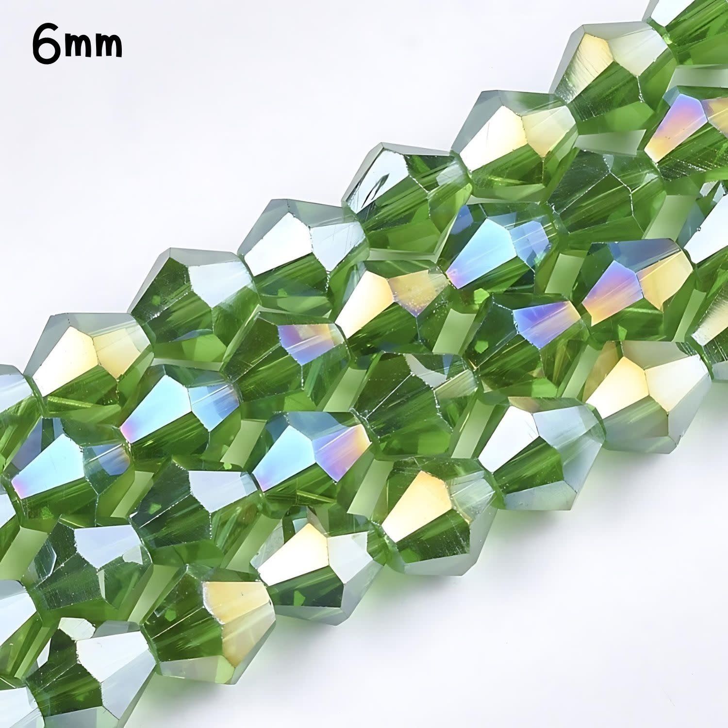 6mm Bicones, Light Green Ab, 50pcs, Hole 1mm, Glass Beads, 12gms/0.42oz