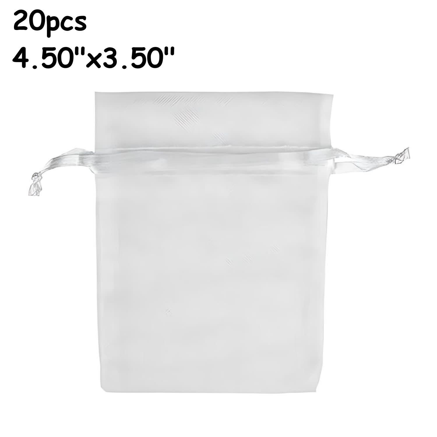 4.50&quot;x3.50&quot; Organza Drawstring Pouches/Bags, 20pcs, White, 42gms/1.48oz