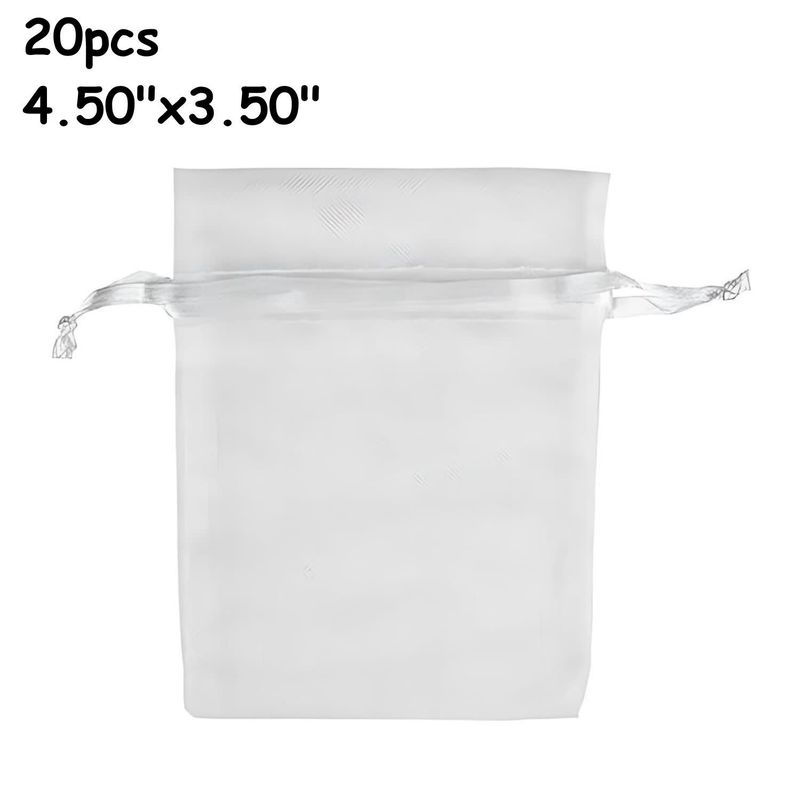 4.50&quot;x3.50&quot; Organza Drawstring Pouches/Bags, 20pcs, White, 42gms/1.48oz