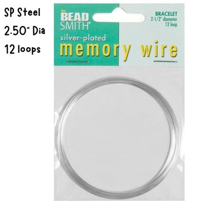 2-1/2&#39;&#39; Diameter Memory Wire Bracelet, 12 Loops, Silver Plated Steel, 0.5oz