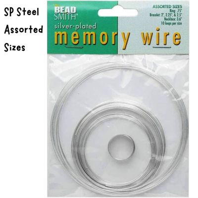 Assorted Memory Wires, 5 Sizes, 10 Loops Each Size, Silver Plated Steel, 1oz