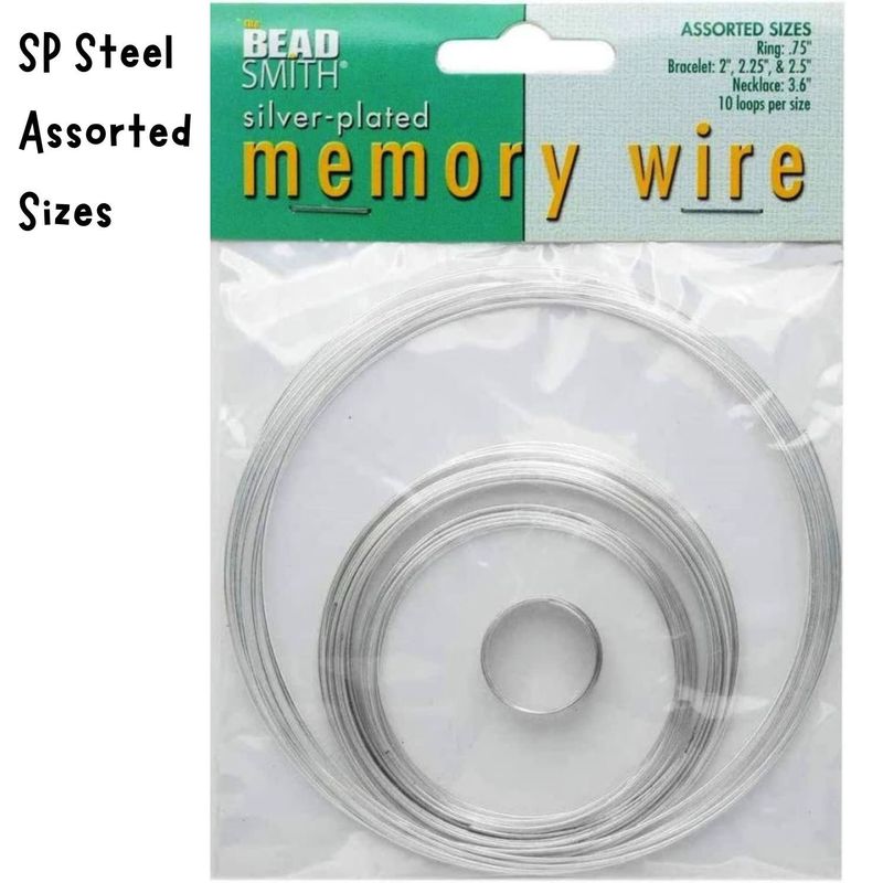 Assorted Memory Wires, 5 Sizes, 10 Loops Each Size, Silver Plated Steel, 1oz