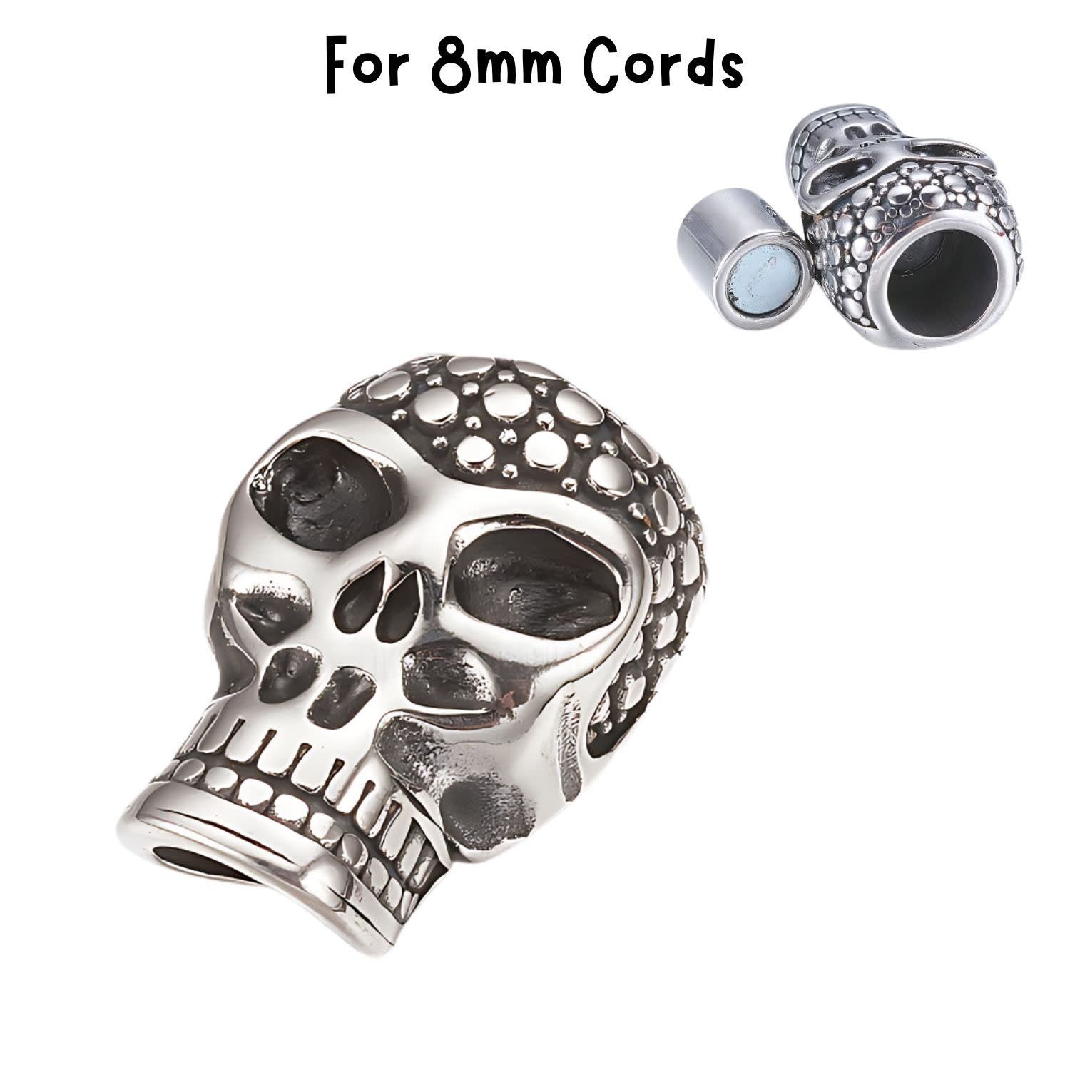 Stainless Steel Skull Magnetic Clasp, 1 Set, 28x18x15mm, For 8mm Cords, 25gms/0.88oz