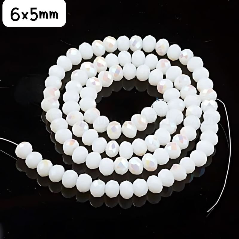 6x5mm Faceted Rondelles, Approx 90pcs, 16&quot; Strand, Opaque White Half Plated Ab, Hole 1mm, Glass Beads, 18gms/0.64oz