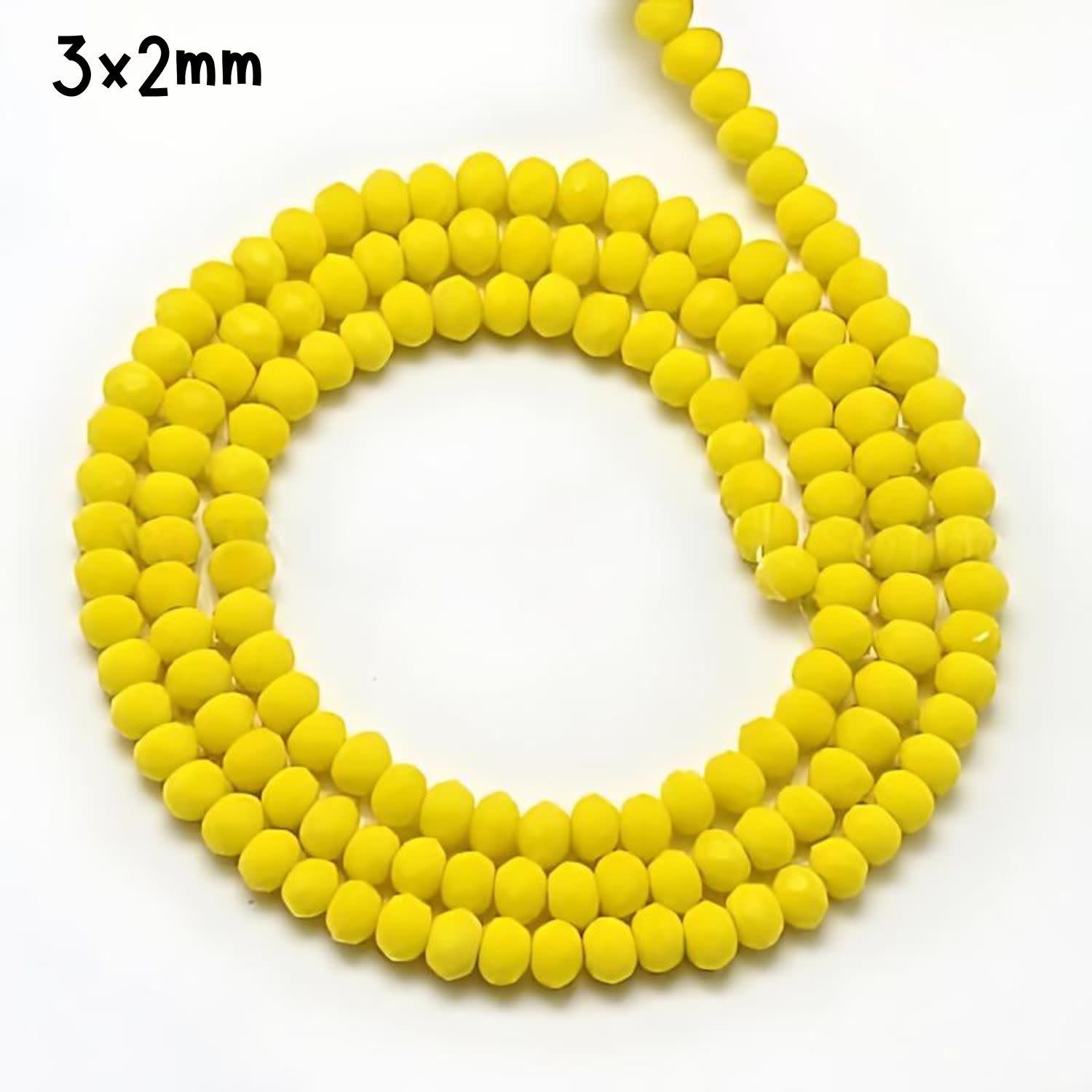 3x2mm Faceted Rondelles, Approx 148pcs, 14&quot; Strand, Opaque Yellow, Hole 0.5mm, Glass Beads, 8gms/0.28oz