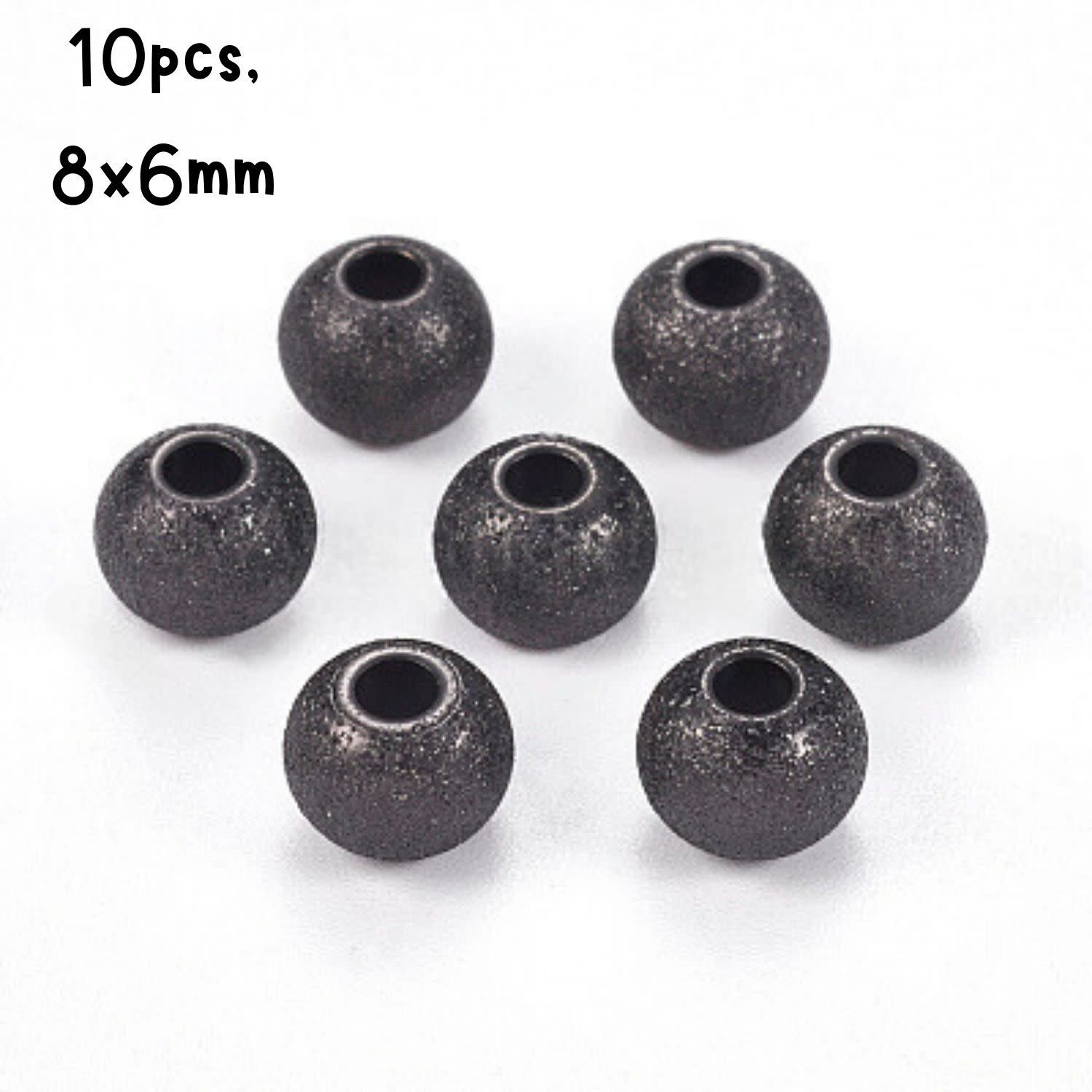 BP Stainless Steel Textured Round Beads, 10pcs, 8x6mm, Hole 2.5mm, 16gms/0.56oz