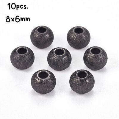 BP Stainless Steel Textured Round Beads, 10pcs, 8x6mm, Hole 2.5mm, 16gms/0.56oz