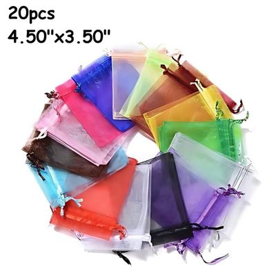 4.50"x3.50" Organza Drawstring Pouches/Bags, 20pcs, Mixed Colors, 94gms/3.32oz