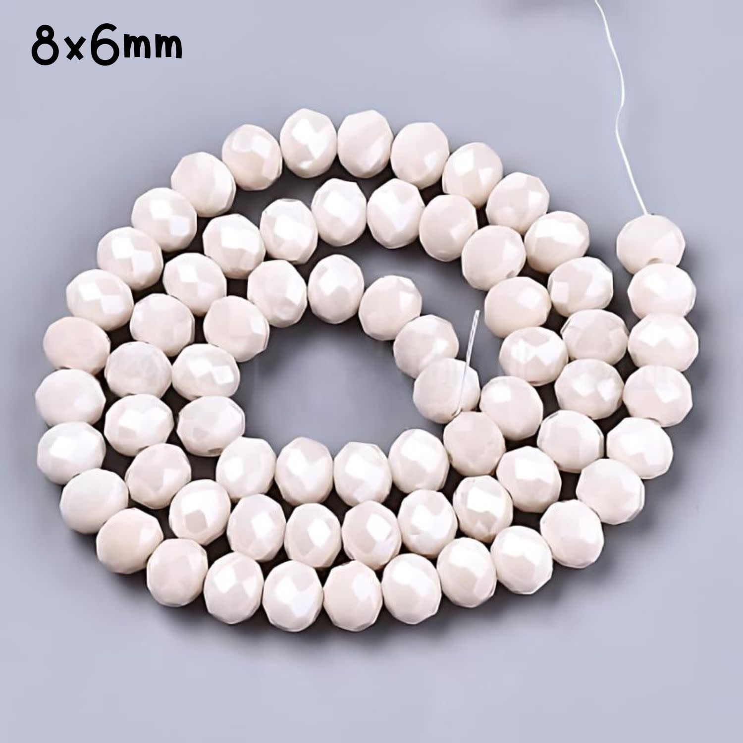 8x6mm Faceted Rondelles, Approx 65pcs, 16&quot; Strand, Misty Rose, Pearl Luster Plated, Hole 1mm, Glass Beads, 29gms/1.02oz