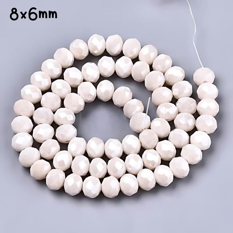 8x6mm Faceted Rondelles, Approx 65pcs, 16&quot; Strand, Misty Rose, Pearl Luster Plated, Hole 1mm, Glass Beads, 29gms/1.02oz