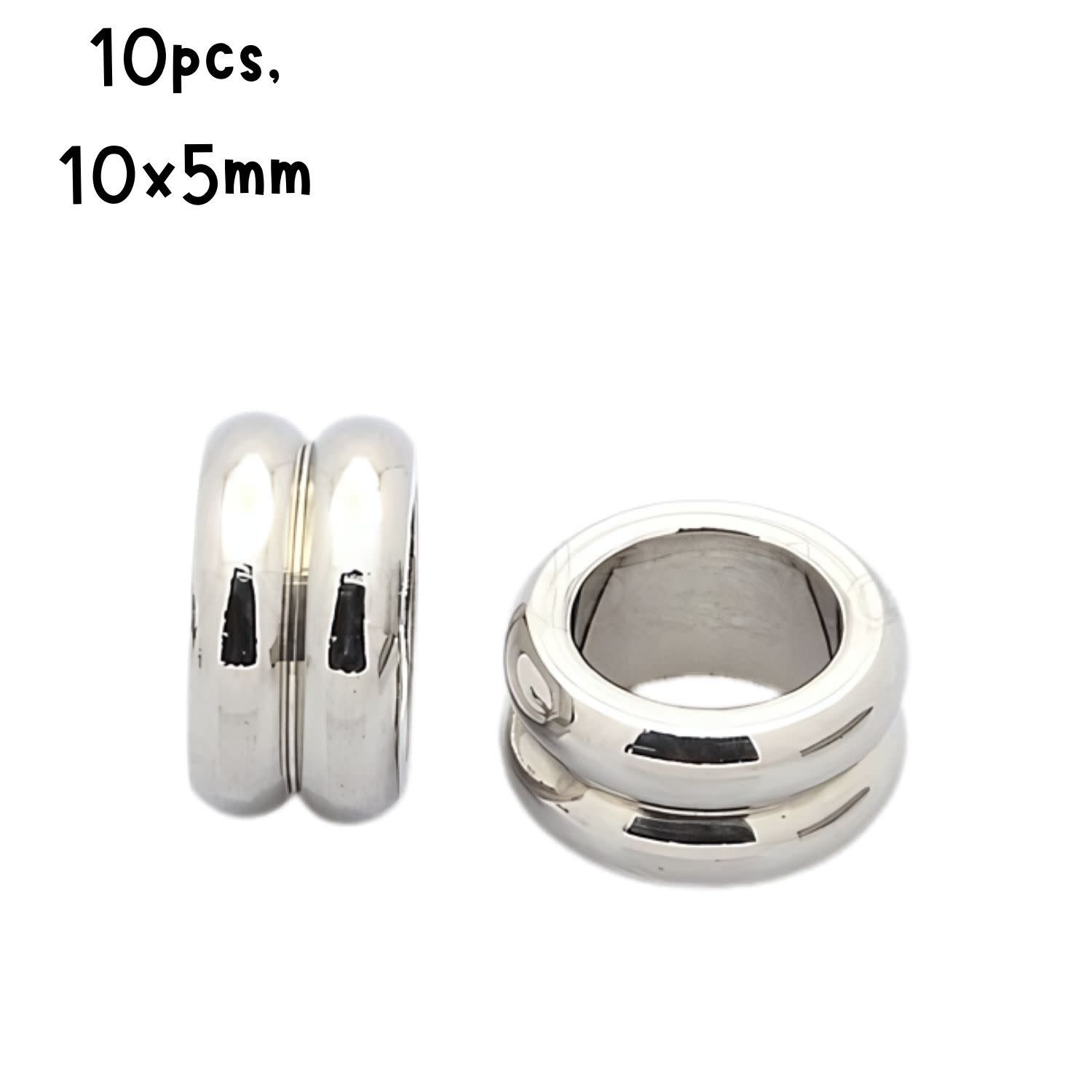 Stainless Steel Single Grooved Rondelle Beads, 10pcs, 10x5mm, Hole 6mm, 16gms/0.56oz