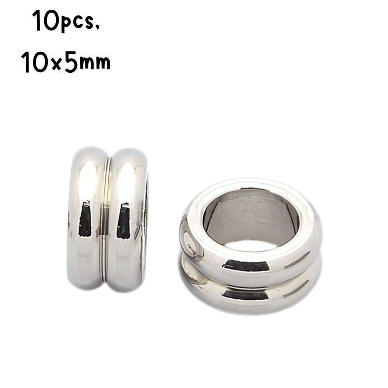 Stainless Steel Single Grooved Rondelle Beads, 10pcs, 10x5mm, Hole 6mm, 16gms/0.56oz