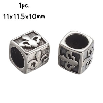 Stainless Steel Cube Clover Bead, 1pc, 11x11.5x12mm, Hole 8mm, Fits 8mm Cords, 6gms/0.21oz