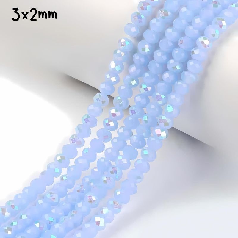 3x2mm Faceted Rondelles, Approx 165pcs, 15&quot; Strand, Opaque Half Plated Rainbow Light Blue, Hole 0.8mm, Glass Beads, 11gms/0.39oz