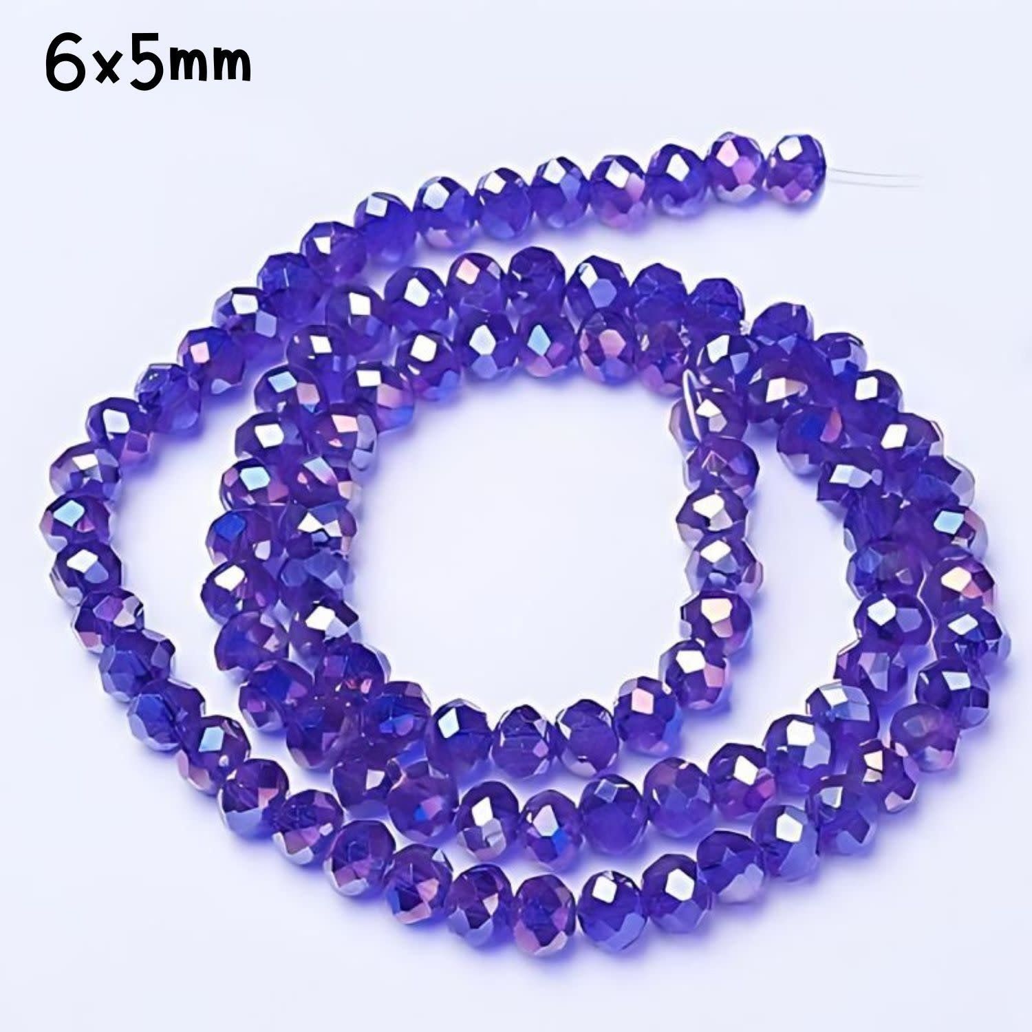 6x5mm Faceted Rondelles, approx 90pcs, 16&quot; strand, Blue Plated AB, hole 1mm, glass beads, 18gms/0.64oz