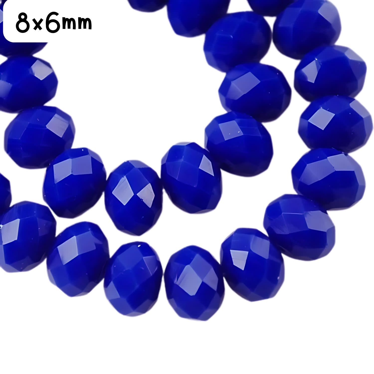 8x6mm Faceted Rondelles, Approx 65pcs, 16&quot; Strand, Opaque Royal Blue, Hole 1mm, Glass Beads, 29gms/1.02oz