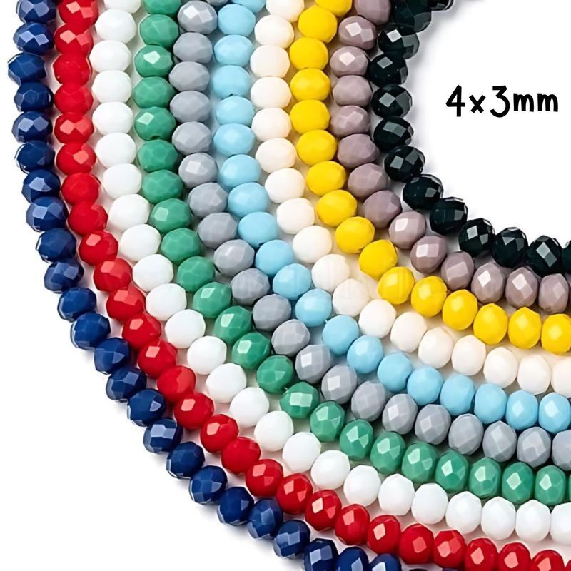 4x3mm Faceted Rondelles, 10 Strands, Approx 140pcs Per Strand, 10 Opaque Mixed Colors, Hole 0.5mm, Glass Beads, 89gms/3.14oz
