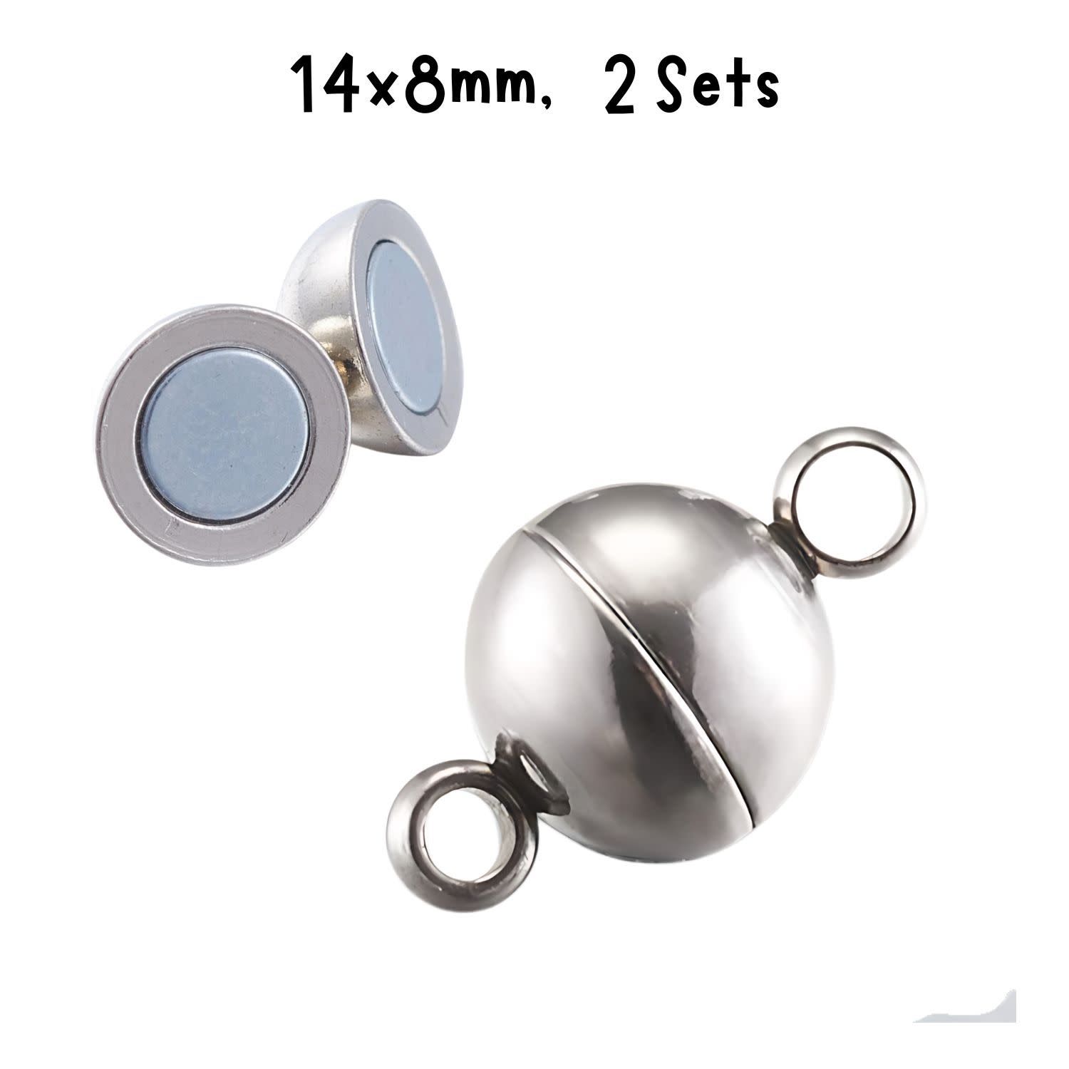 Stainless Steel  Magnetic Round Clasps, 2 Sets, 14x8mm, Hole 2mm, 5gms/018oz