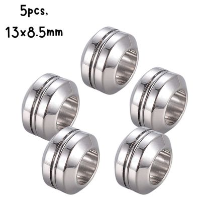 Stainless Steel Rondelle Grooved Beads, 5pcs, 11x6.5mm, Hole 6mm, Fits 6mm Cords, 15gms/0.53oz