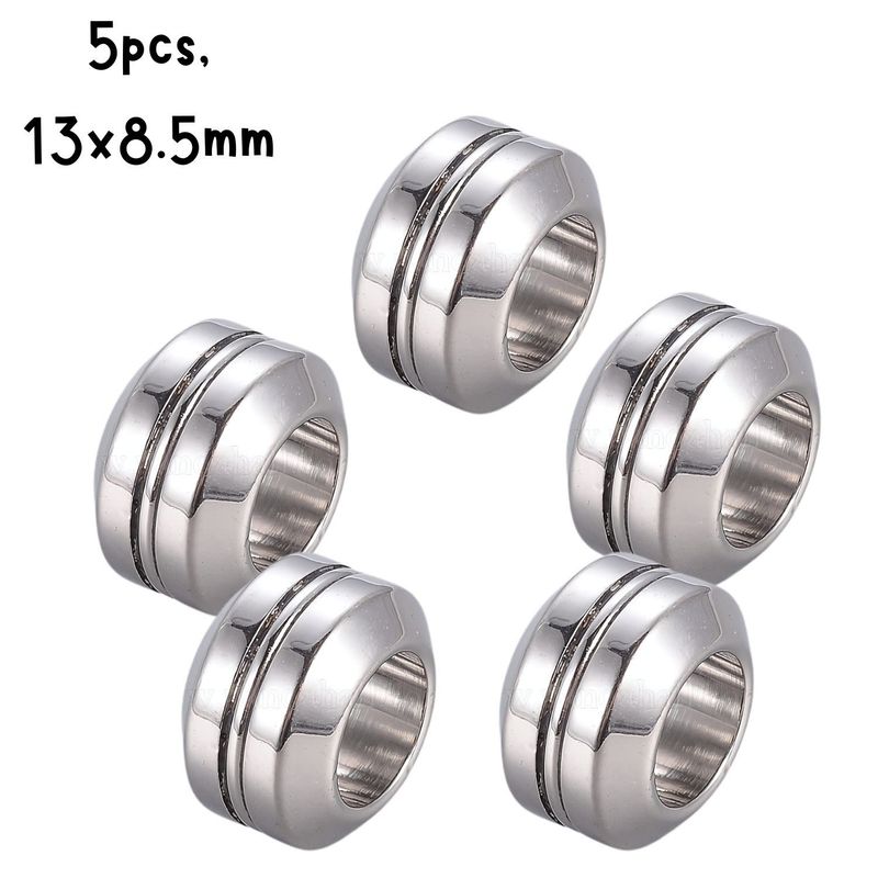 Stainless Steel Rondelle Grooved Beads, 5pcs, 11x6.5mm, Hole 6mm, Fits 6mm Cords, 15gms/0.53oz