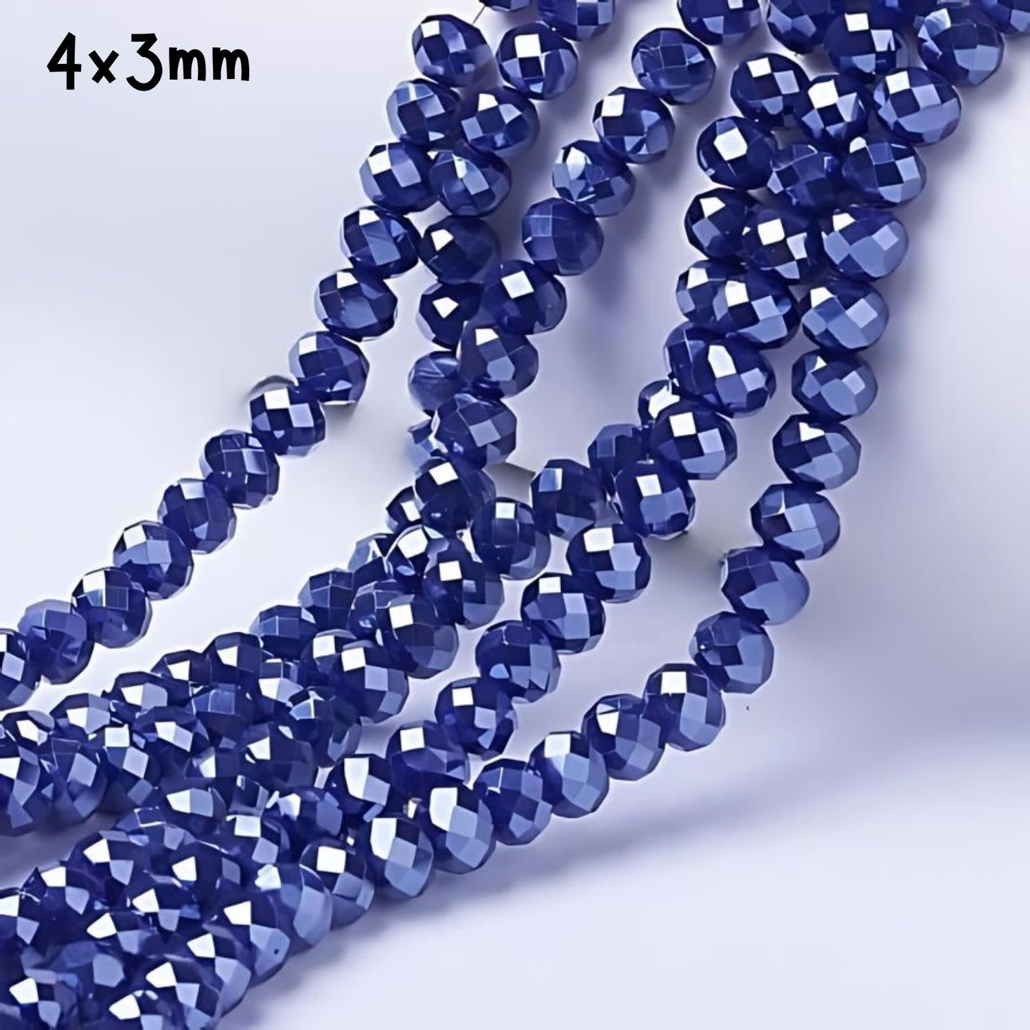 4x3mm Faceted Rondelles, Approx 130pcs, 16&quot; Strand, Metallic Midnight Blue, Hole 1mm, Glass Beads, 12gms/0.42oz