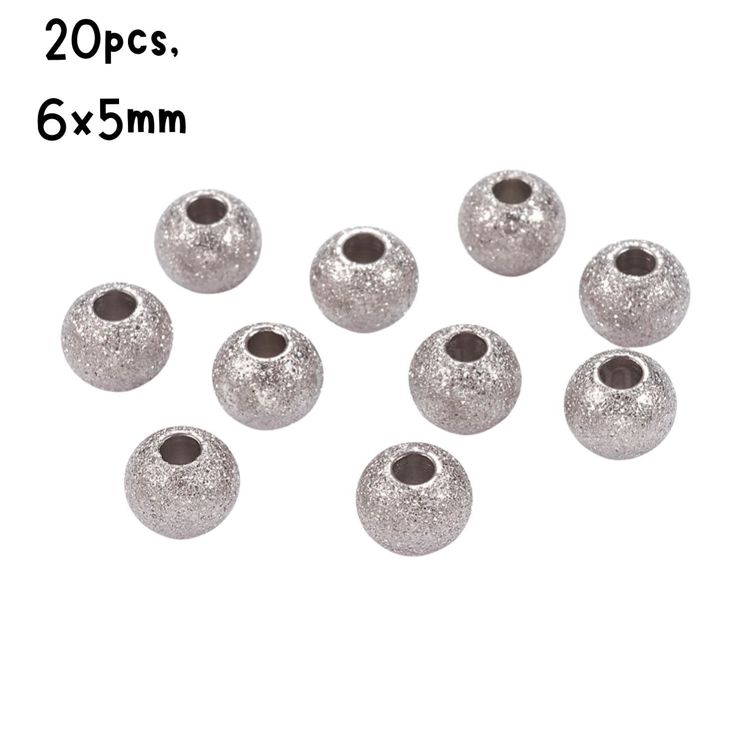 Stainless Steel Textured Round Beads, 20pcs, 6x5mm, Hole 2mm, 8gms/0.28oz