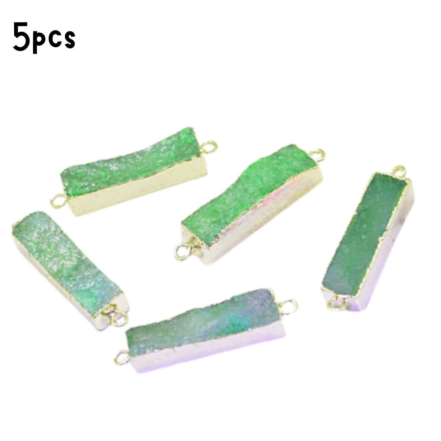 Druzy Agate Rectangle GPB, 5Pcs, 30~45x8~9x4.5~7.5mm, Sea Green, Dyed, Hole 3mm, Connectors/Links, 28gms/0.99oz