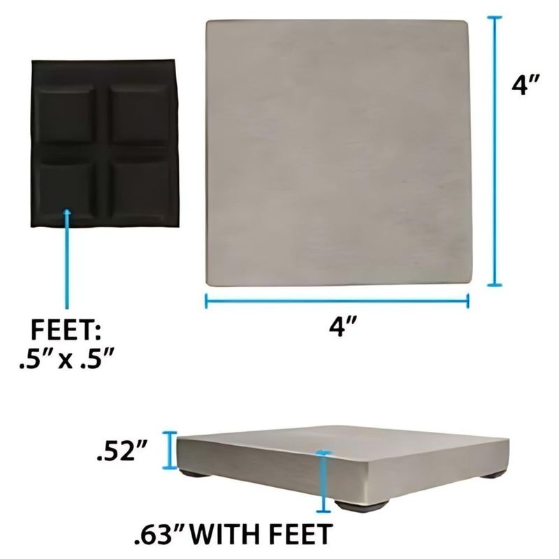 Bench Steel Block, w/Rubber Feet, 4&quot;x4&quot;x0.5&quot;, 2.6lbs