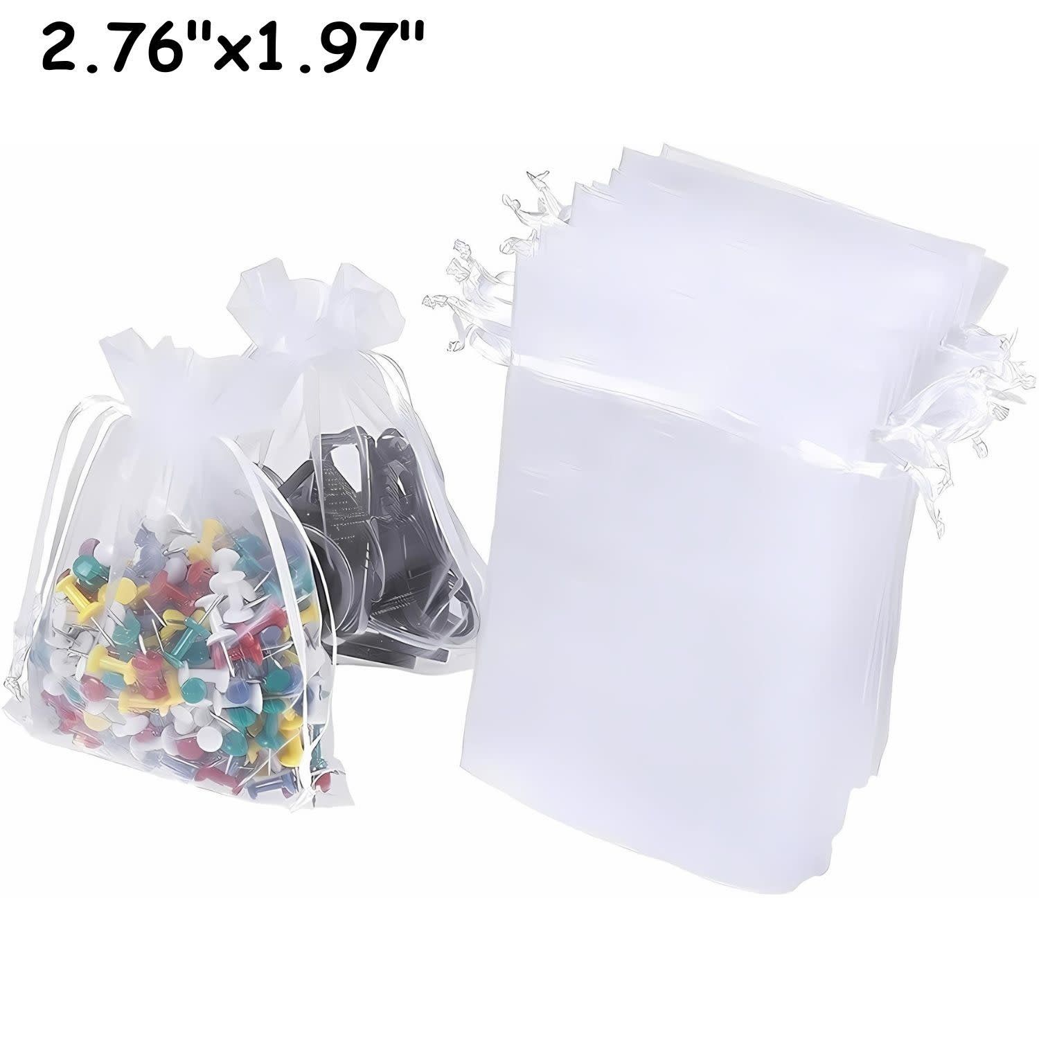 2.46&quot;x1.97&quot; Organza Drawstring Pouches/Bags, 20pcs, White, 34gms/1.23oz
