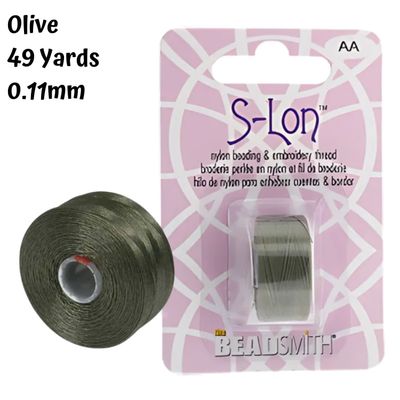 S-Lon Fine D Thread, Olive, 49 Yards, Size- 0.11mm Diameter