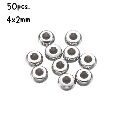 Stainless Steel Rondelle Spacer Beads, 50pcs, 4x2mm, Hole 1.5mm, 8gms/0.28oz
