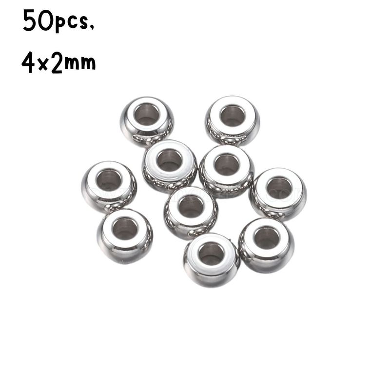 Stainless Steel Rondelle Spacer Beads, 50pcs, 4x2mm, Hole 1.5mm, 8gms/0.28oz
