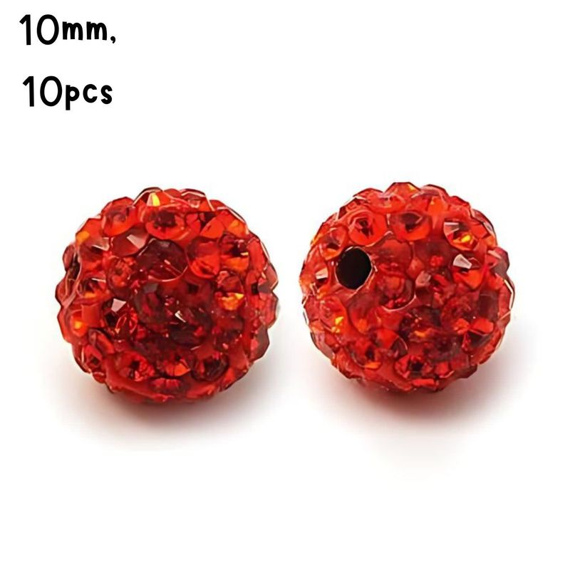 10mm Glass Rhinestone, 10pcs, Pave Polymer Clay, Red, Grade A, Hole 1.8mm, 11gms/0.39oz