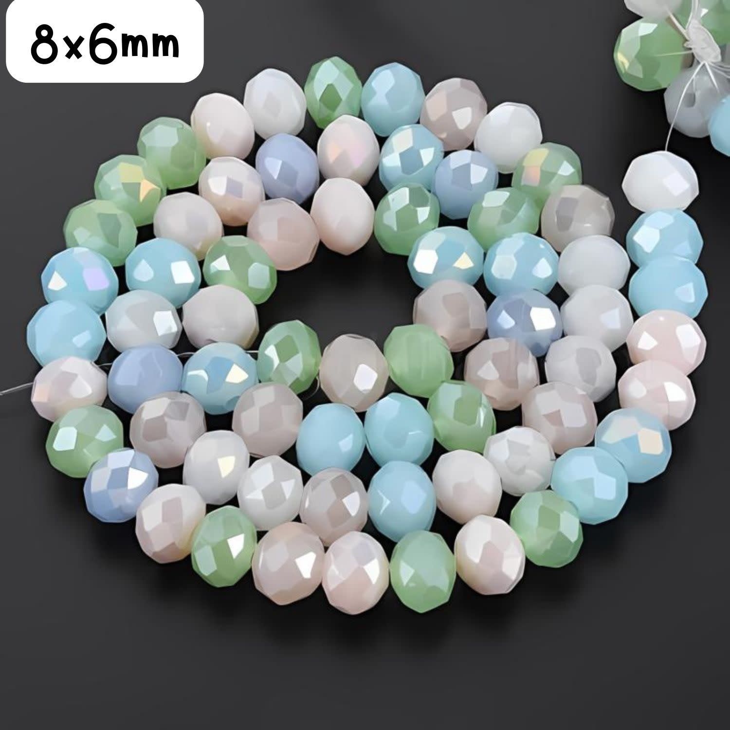 8x6mm Faceted Rondelles, Approx 65pcs, 16&quot; Strand, Mixed Blue/Pink Tones Plated AB, Hole 1mm, Glass Beads, 29gms/1.02oz