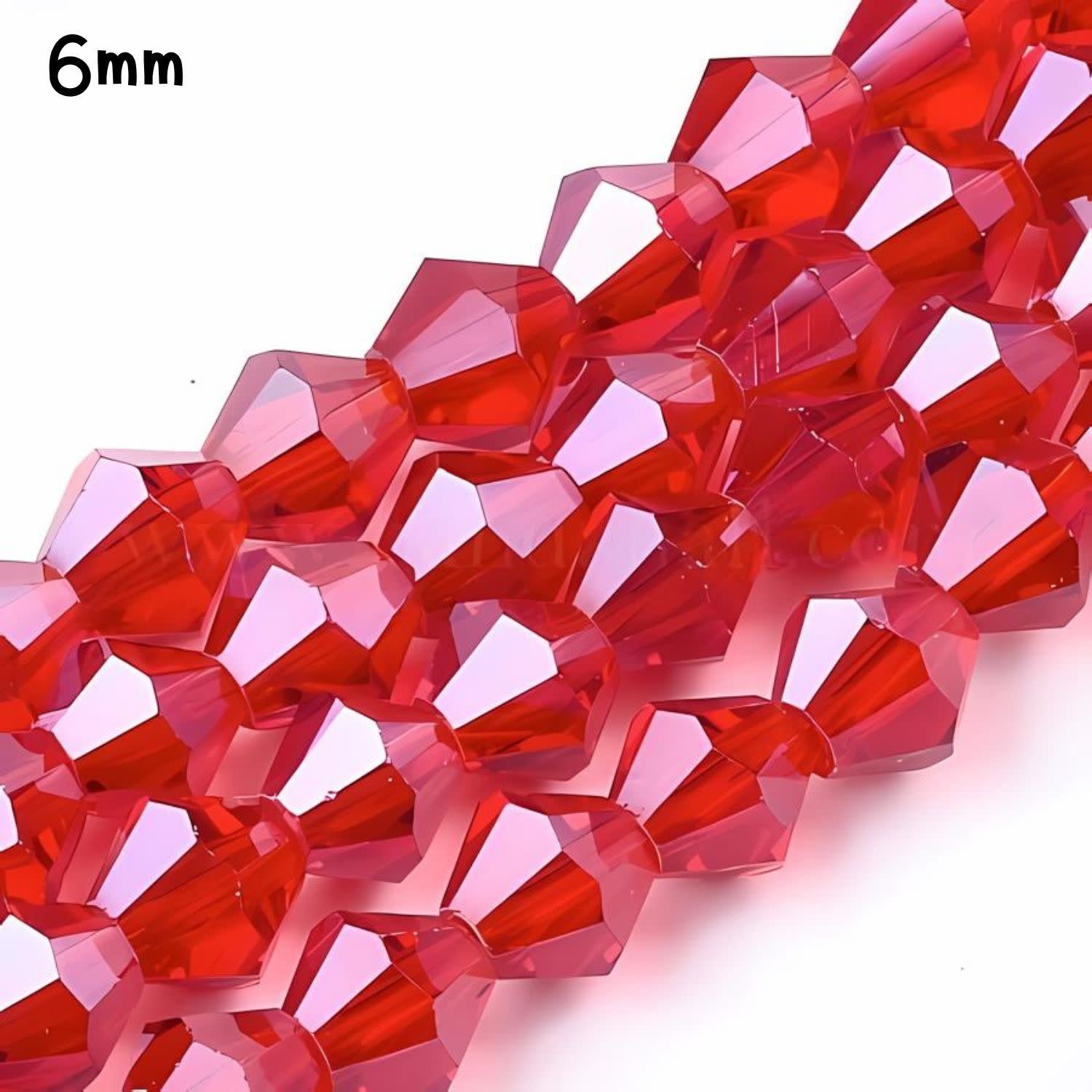 6mm Bicones, Red Pearl Luster, 50pcs, Hole 1mm, Glass Beads, 12gms/0.42oz