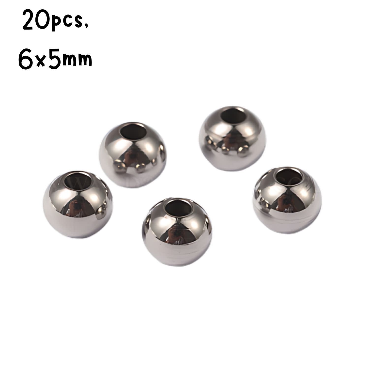 Stainless Steel Round Beads, 20pcs, 6x5mm, Hole 2mm, 15gms/0.53oz