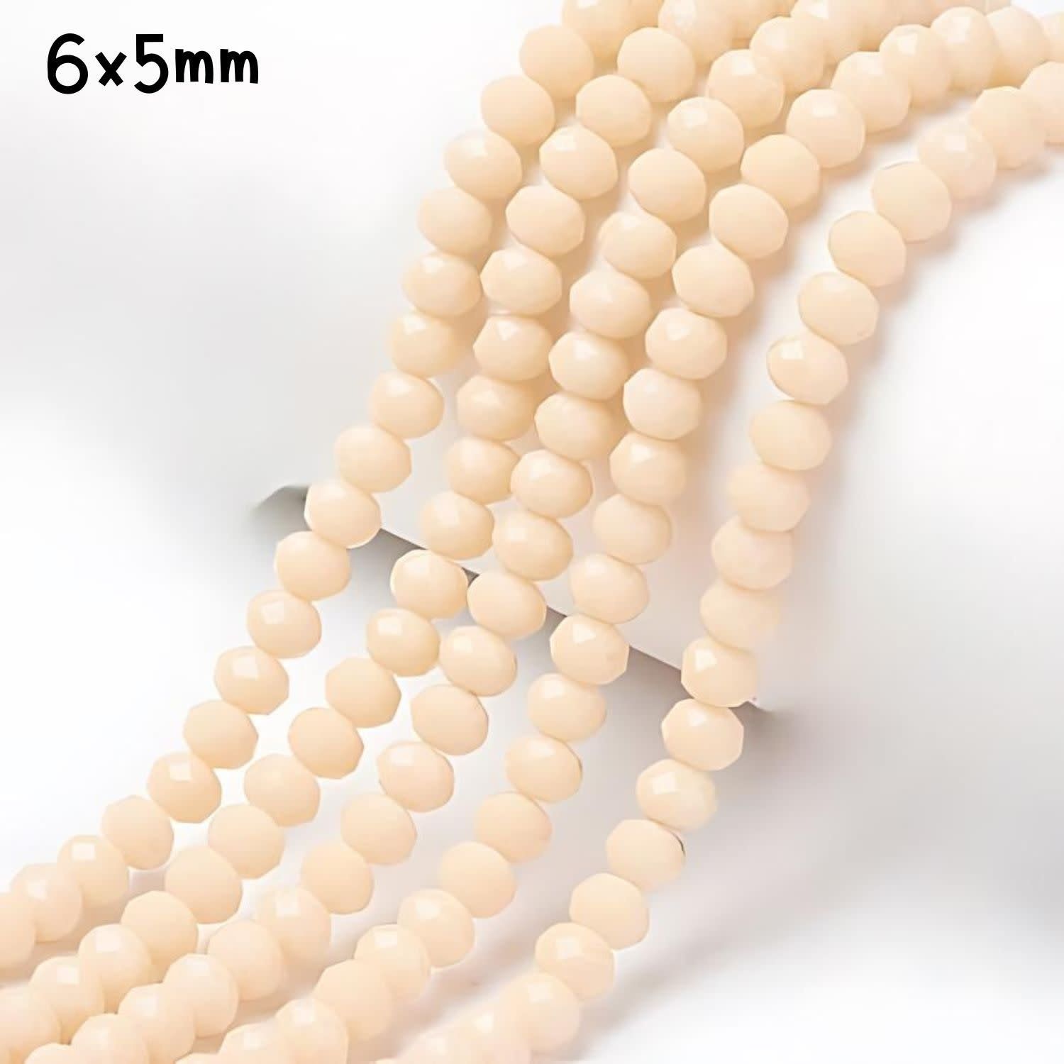 6x5mm Faceted Rondelles, Approx 90pcs, 16&quot; Strand, Opaque Cream, Hole 1mm, Glass Beads, 18gms/0.64oz