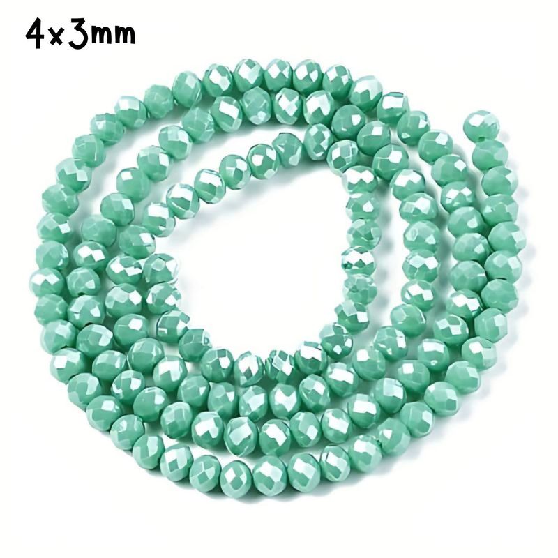 4x3mm Faceted Rondelles, Approx 130pcs, 16&quot; Strand, Opaque Medium Aquamarine Luster Plated, Hole 0.5mm, Glass Beads, 12gms/0.42oz
