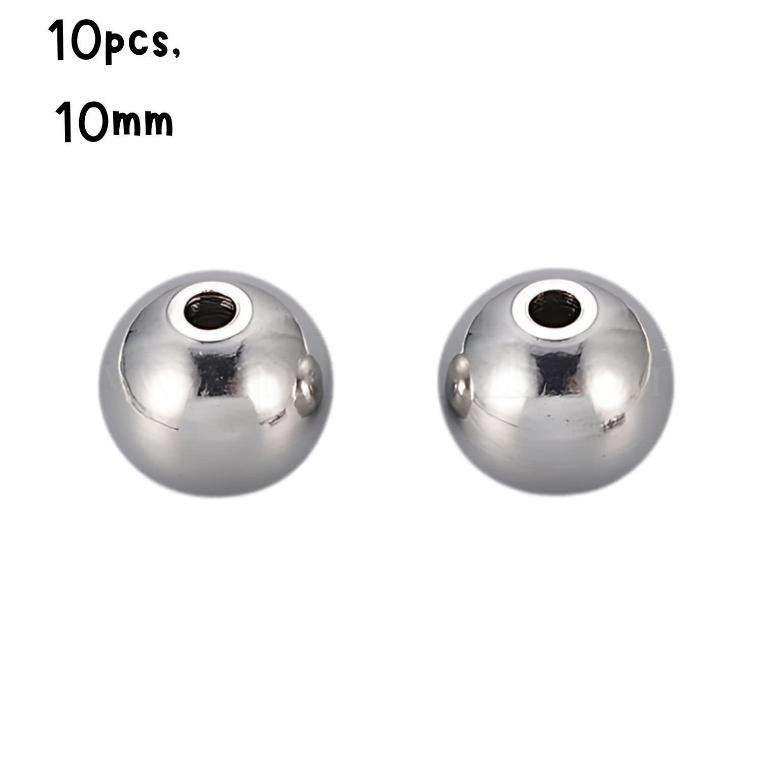 Stainless Steel Round Beads, 10pcs, 10mm, Hole 2mm, 36gms/1.27oz
