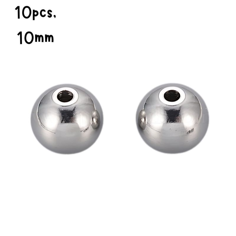 Stainless Steel Round Beads, 10pcs, 10mm, Hole 2mm, 36gms/1.27oz
