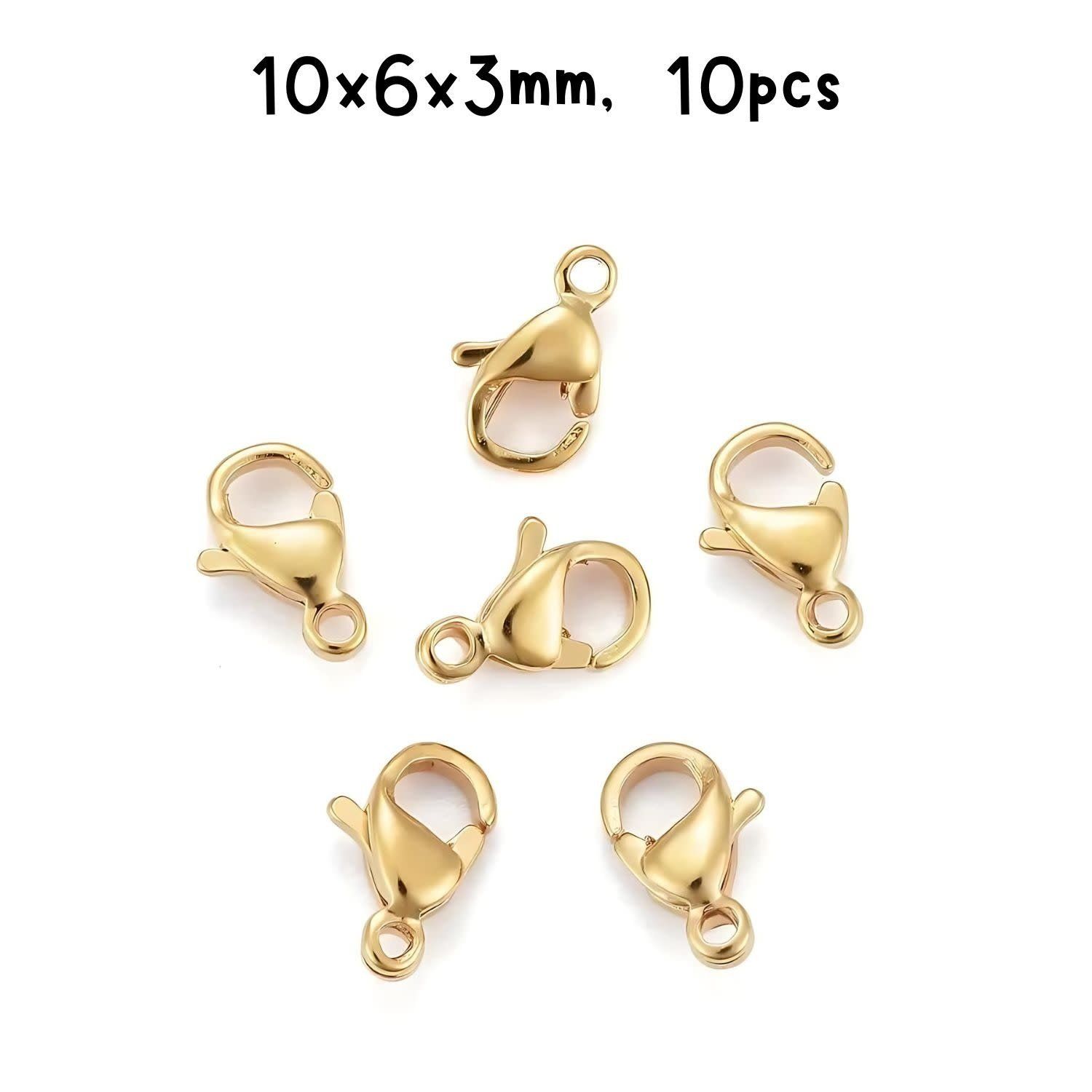 GP Stainless Steel Lobster Claw Clasps, 10pcs,10x6x3mm, W1mm Hole, 4gms/0.14oz