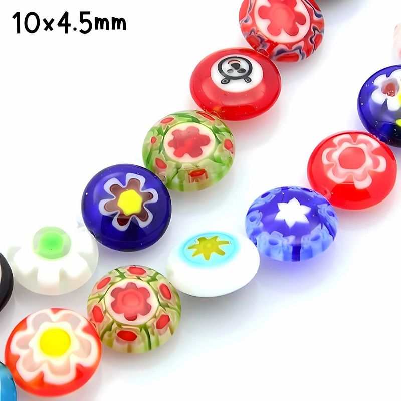 10x4.5mm Millefiori Handmade Flat Disc, Approx 41pcs, 16&quot; Strand, Mixed Colors, Hole 1mm, Glass Beads, 25gms/0.88oz