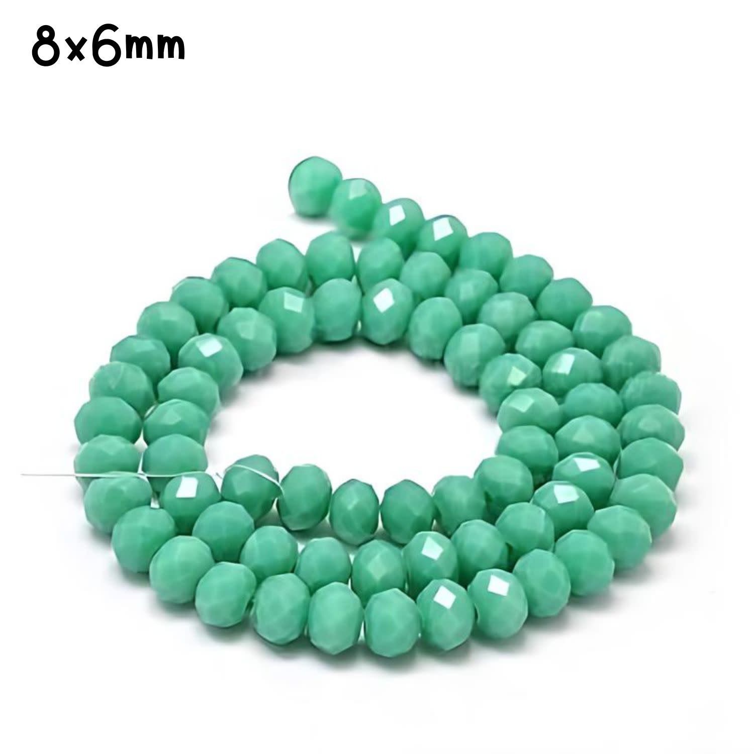 8x6mm Faceted Rondelles, Approx 65pcs, 16&quot; Strand, Opaque Light Sea Green, Hole 1mm, Glass Beads, 29gms/1.02oz