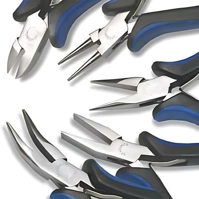 Ergonomic 5 Piece Plier Set w/Case, Round Nose, Chain Nose, Flat Nose, Bent Chain Nose &amp; Cutter, Blue &amp; Black Handles