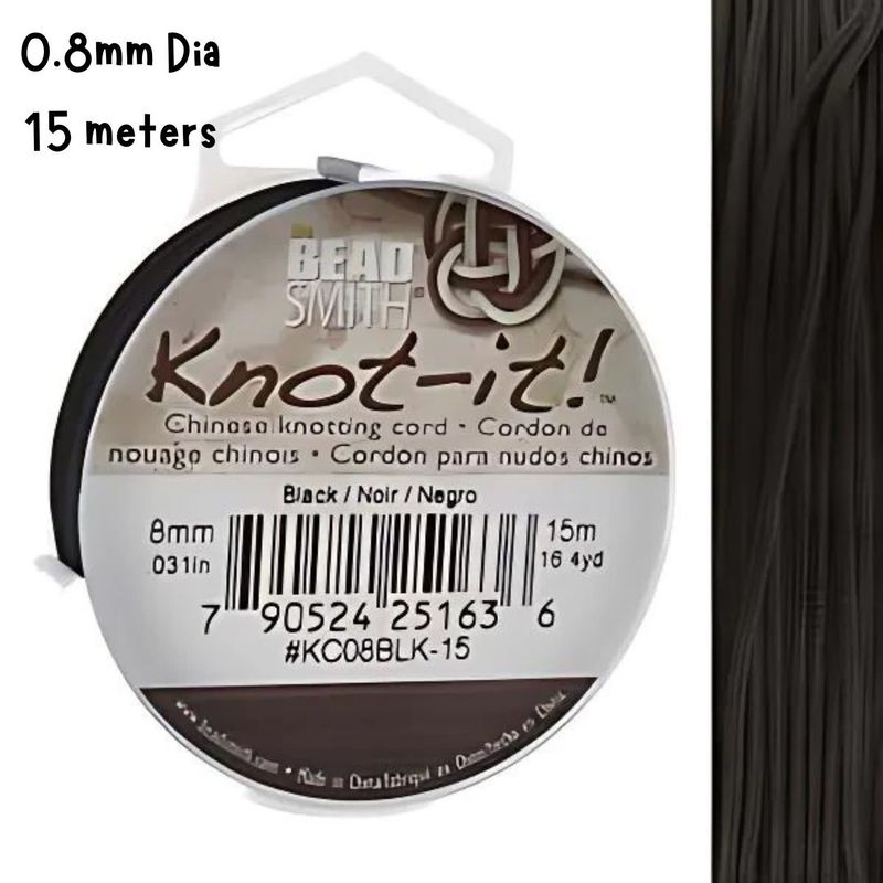 0.8mm Black, Chinese Knotting Cord, 16.4 Yards/15 Meters, 28gms/1oz