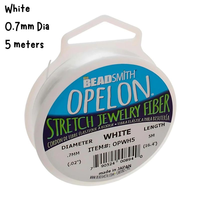 0.7mm Opelon Stretch Jewelry Fiber, White, 5 Meters/16.4Ft, 28gms/1oz