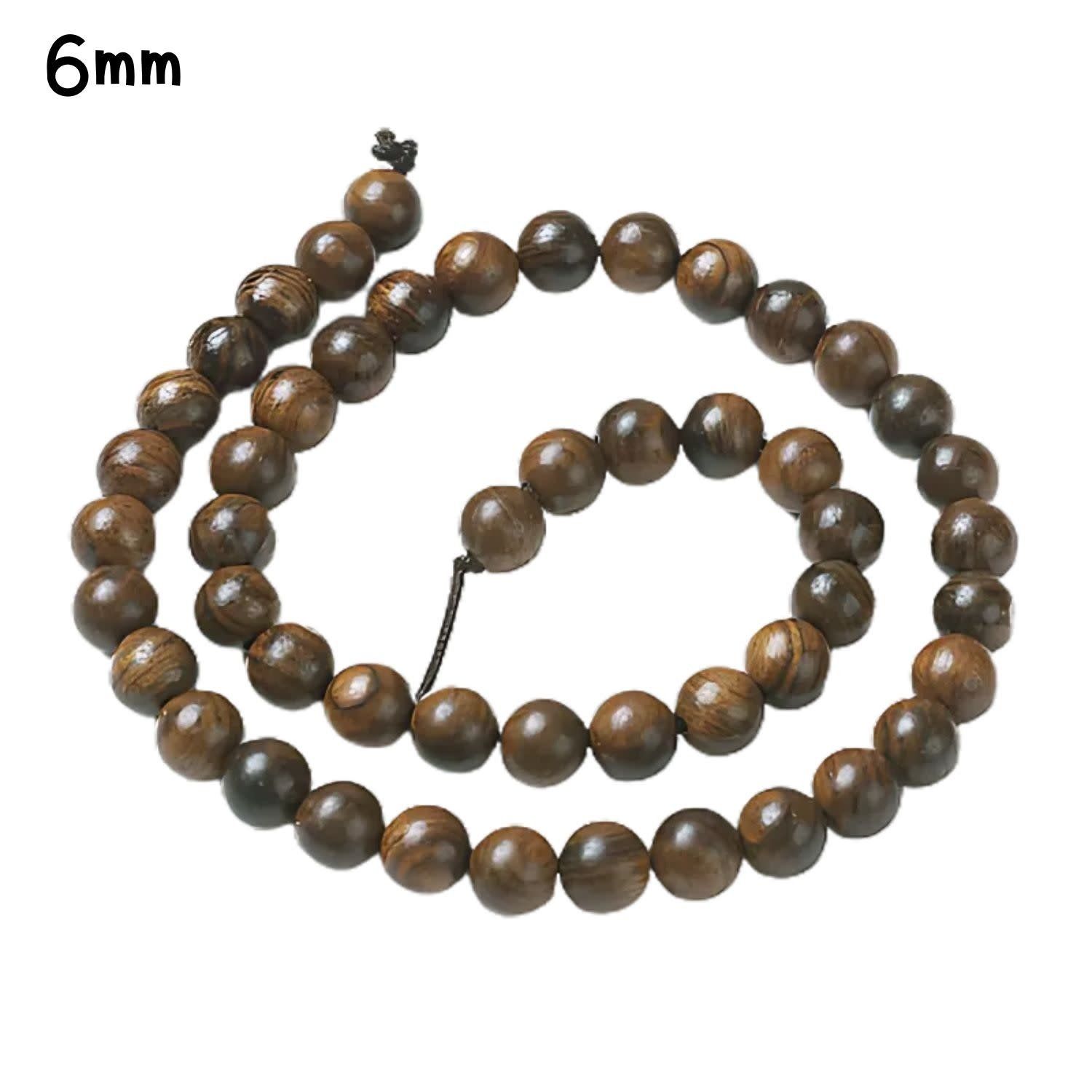 6mm Natural Yellow Rosewood Beads, 15&quot; Strand, Approx 65pcs, Coconut Brown, Hole 1mm, 10gms/0.35oz
