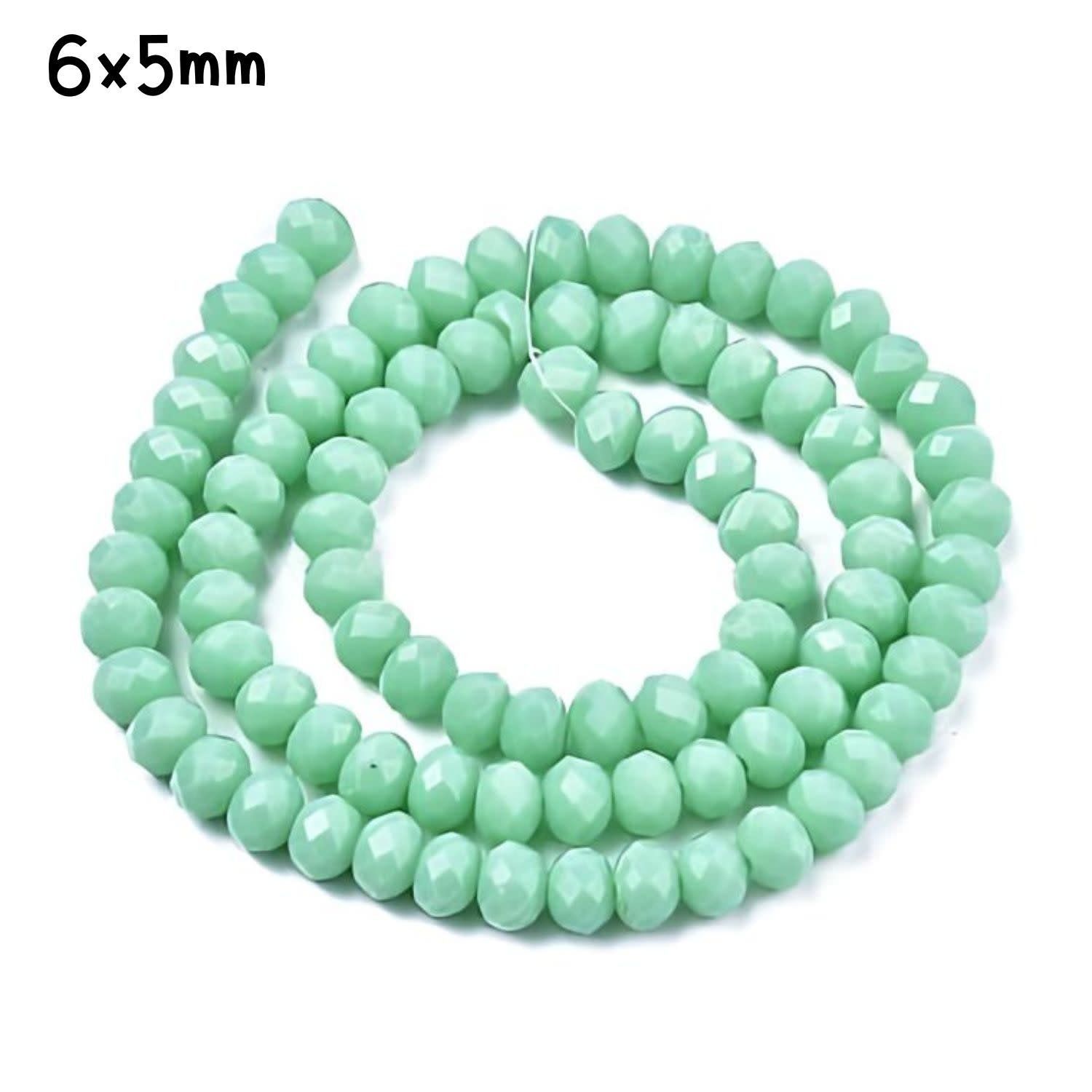 6x5mm Faceted Rondelles, Approx 90pcs, 16&quot; Strand, Opaque Light Green Turquoise, Hole 1mm, Glass Beads, 18gms/0.64oz